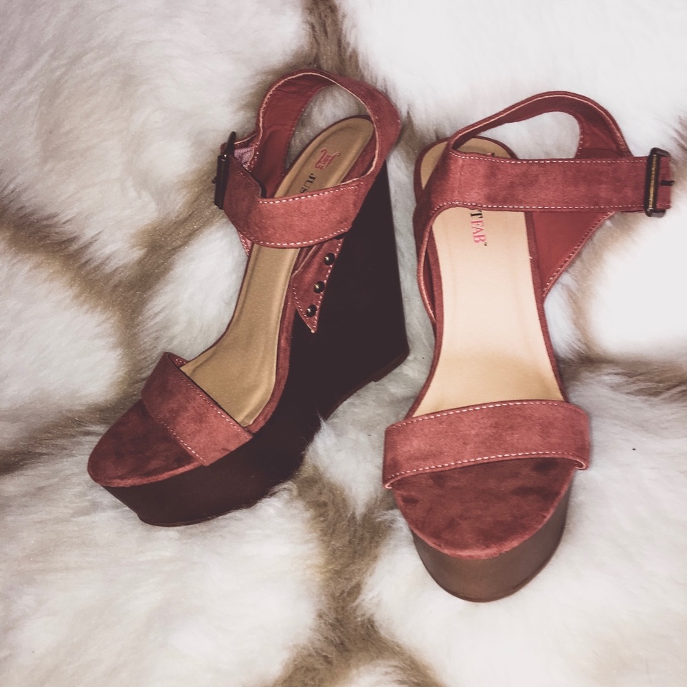 Dusty Rose Wedge Sandals.